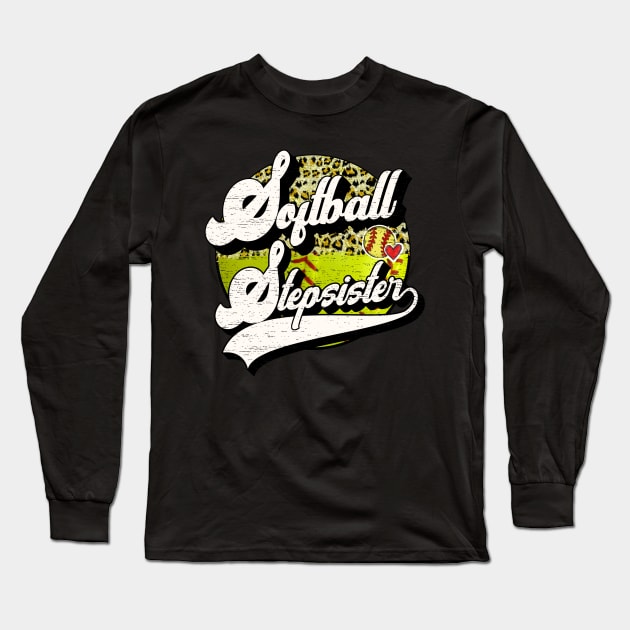 Softball Stepsister Vintage Leopard Softball Family Matching Long Sleeve T-Shirt by Wonder man 